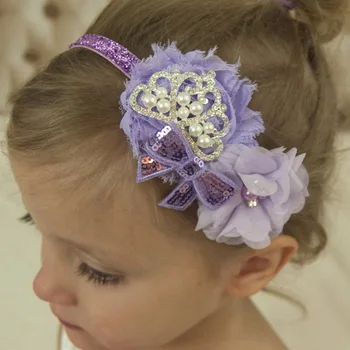 

3PCS Frayed Chiffon Flowers Pear Lace Sewing Mini Flowers Sequin Hair band Boutique Headbands Flower Hairbands