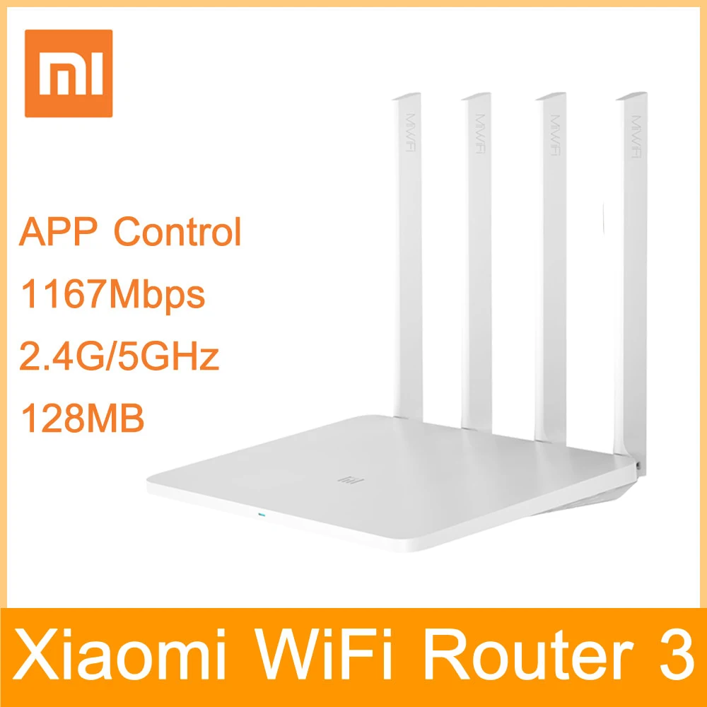 

Xiaomi Mi WIFI Router 3 Portable 1167Mbps WiFi Repeater 2.4G/5GHz 128MB Dual Band APP Control WiFi Wireless Routers for Home