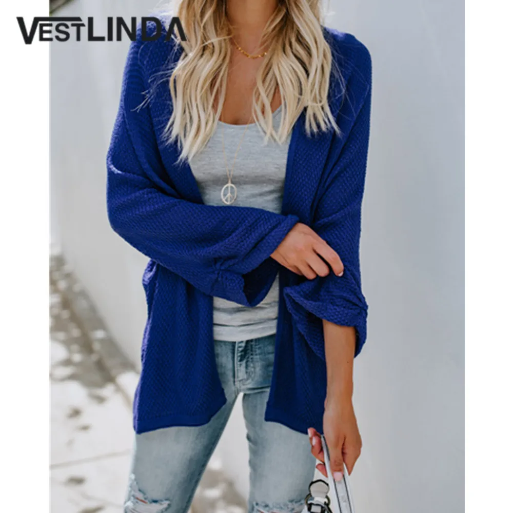 Cardigan Women Collarless Long Sleeve Solid Color Knitted Open Stitch Female Cardigan Knit Sweater Spring Autumn Casual Clothing 1