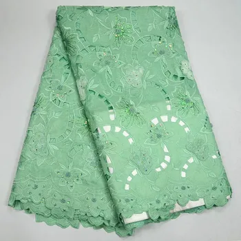 

2020 hot sale green african swiss voile lace fabric with beads high quality french cotton Swiss Voiss for party dress PSA4-4