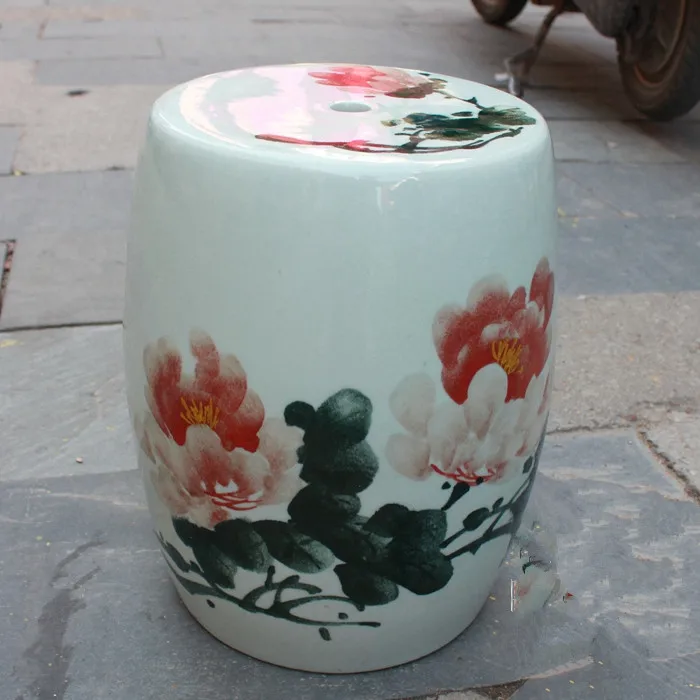 Peony painting Jingdezhen porcelain Garden stool ceramic stool for
