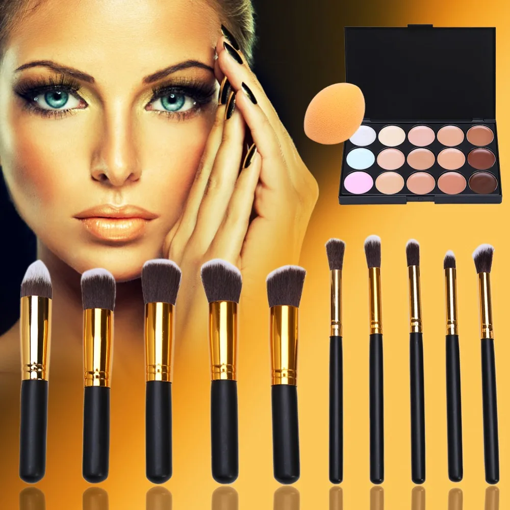 Профессиональный Maquillage Make Up Набор 15 цветов контурный консилер Маскировка палитра+ 10 шт. набор кистей для макияжа