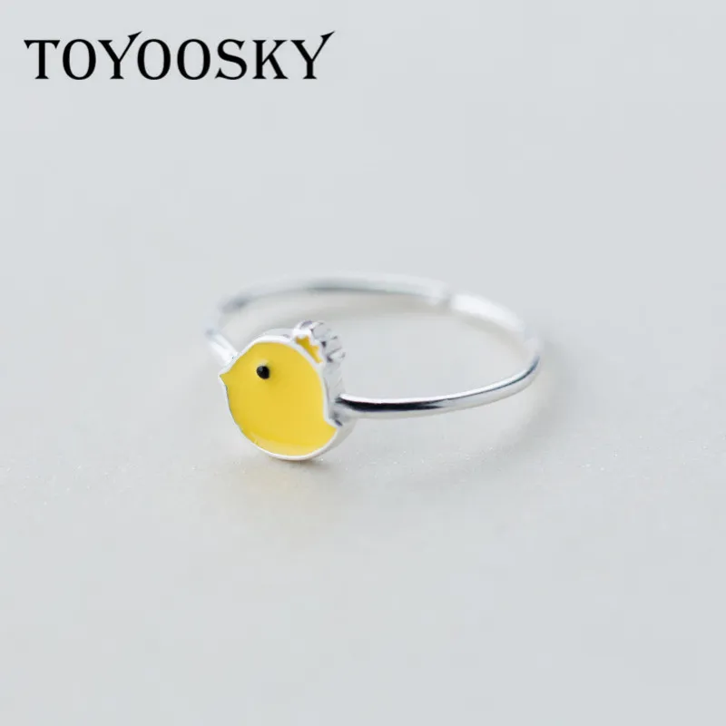 

TOYOOSKY 100% 925 Sterling Silver Zodiac Color Yellow Chick Opening Finger Ring for Girls Adjustable Fashion Jewelry