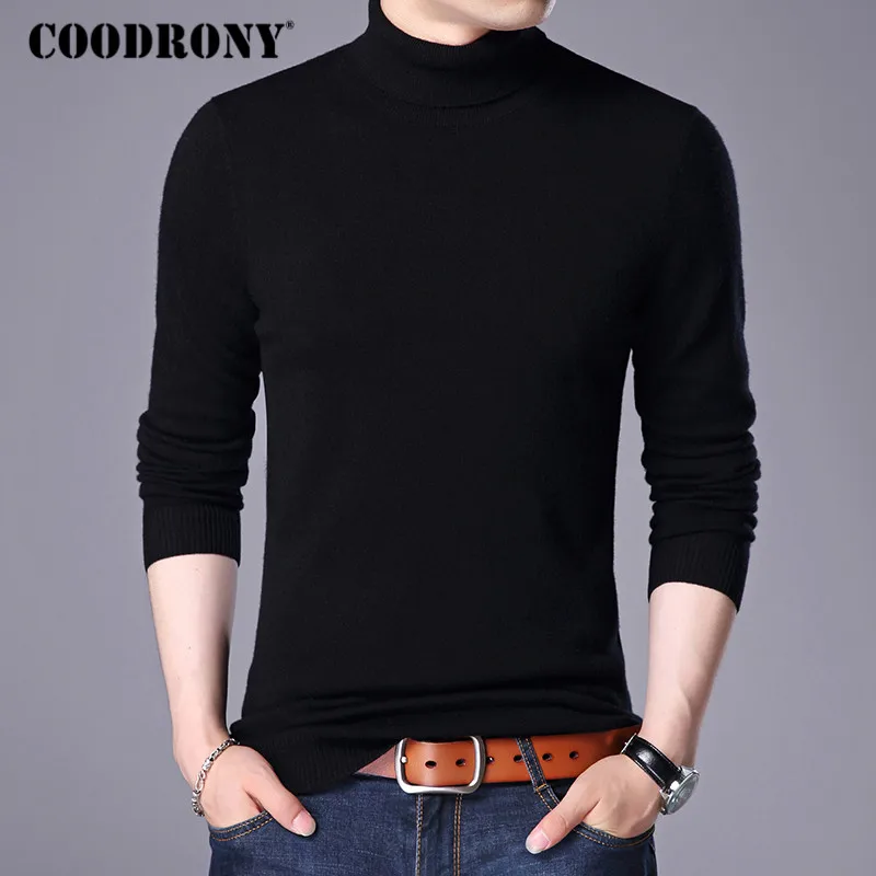 

COODRONY Sweater Men 2018 Winter Thick Warm 100% Merino Wool Sweaters Classic Pure Color Turtleneck Pullover Men Cashmere Pull
