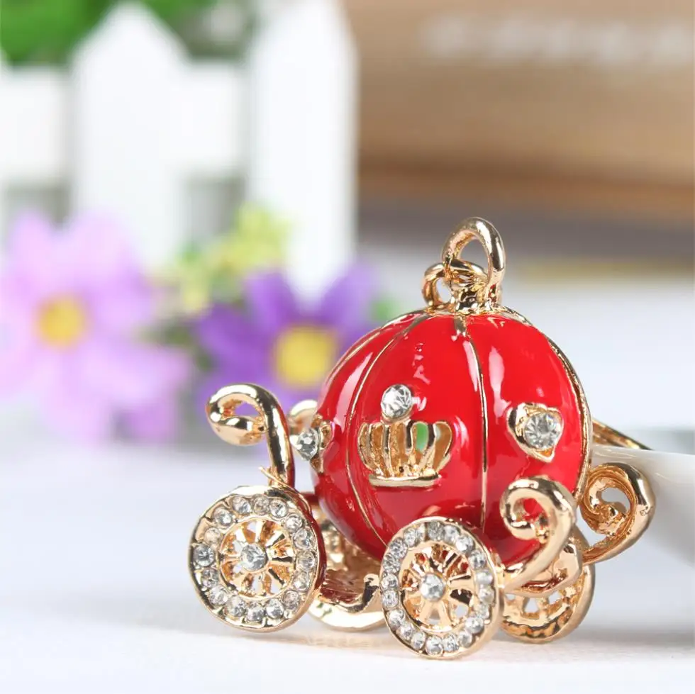 

Fashion Red Pumpkin Carriage Lovely Cute Crystal Charm Purse Handbag Car Key Keyring Keychain Party Wedding Birthday Gift