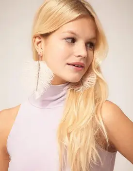 

Fashion Trendy White Hair Cup chain Long Feather Earrings Trendy Romantic Earrings Free Ship 12pairs/lot g508