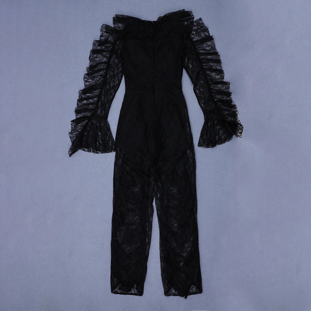 Halinfer Bandage Jumpsuit Full Length Sexy Club Boot Cut Solid Lace Polyester Nylon Rayon Spandex