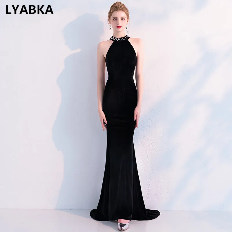 black velvet halter dress
