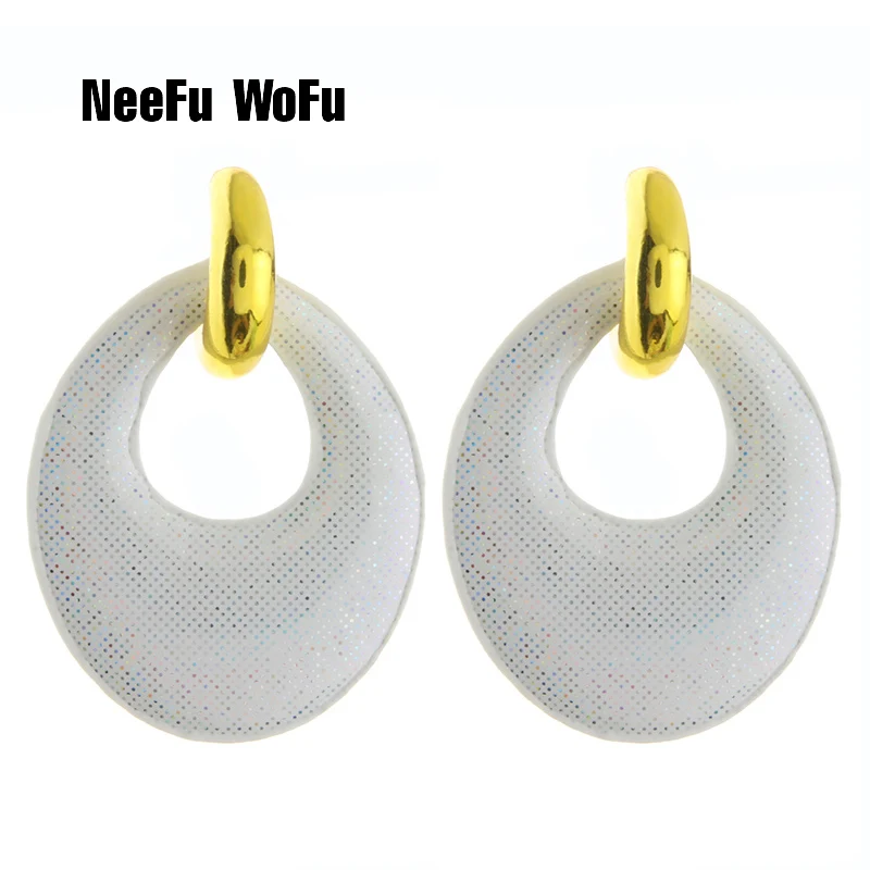

NeeFu WoFu Band Flash Leather Earrings Copper ring Large Water Drop Big Earrings Woman Brinco Ear Oorbellen Christmas Gift