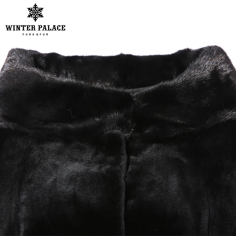 Модные однотонные пальто с мехом длинное норки пальто с мехом пояс Настоящее пальто с мехом черный Меховые пальто для женщин Высококлассные зимняя куртка с круглым вырезом
