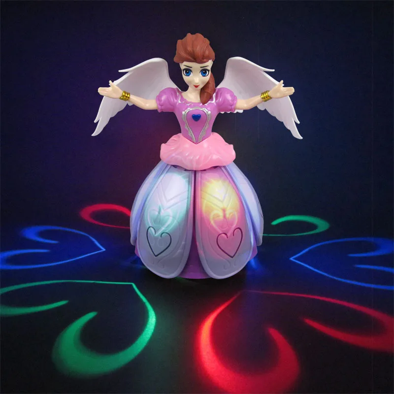Disney игрушки для принцесс Холодное сердце Эльза и Анна Куколка с крылышками фигурку вращающийся танец проекции света музыкальная Модель Куклы для девочек