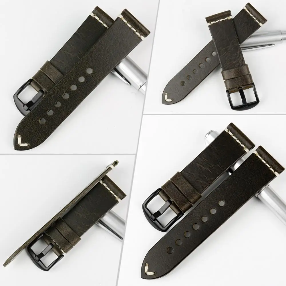 Tanie MAIKES wysokiej jakości Vintage zielona skóra szpilka ze stali nierdzewnej klamra 20mm 22mm 24mm zegarek akcesoria zegarek pasek bransoletki