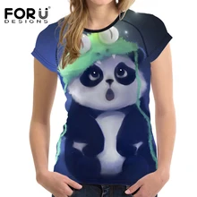 FORUDESIGNS Cute 3D Panda Women T Shirts For Teenager Girl Short Sleeved Women Tops Bodybuilding Slim Female Shirt Woman Clothes