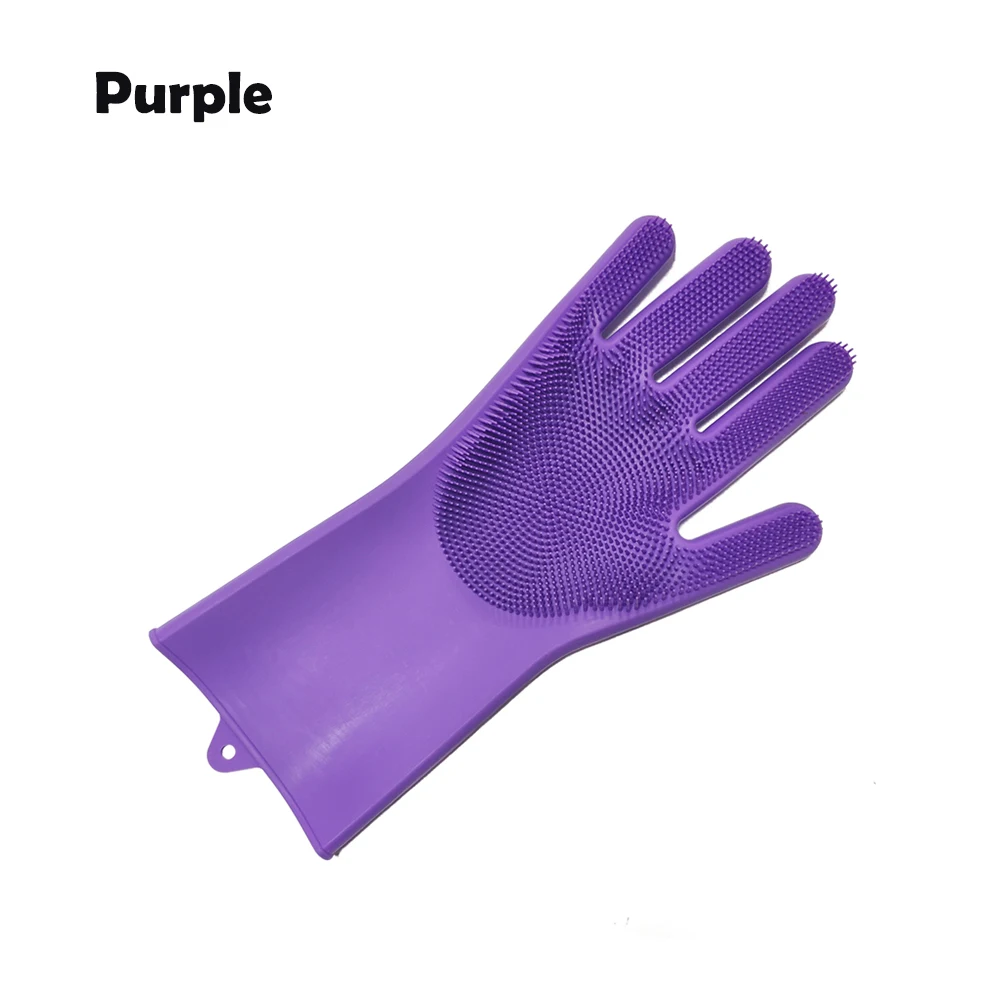 1 шт. силиконовые перчатки волшебные блюда моющиеся перчатки с чистящая щетка кухонные инструменты автомобильный питомец Очищающая перчатка-щетка - Цвет: Purple right