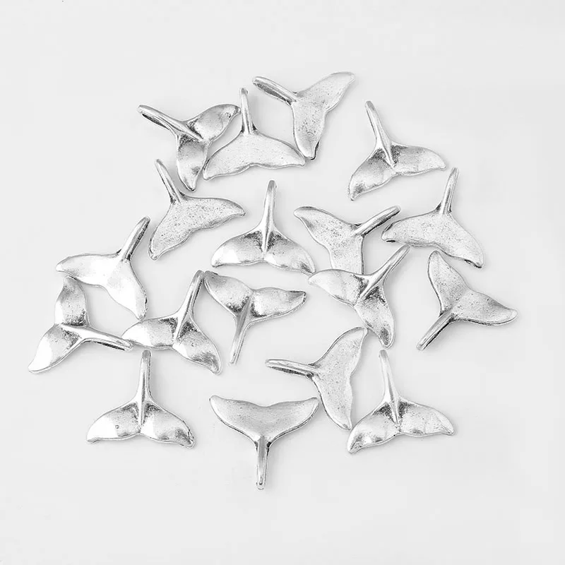 

40pcs Antique Silver Charms Lovely Whale Tail Metal Pendant For Keychain Bracelet Necklace Jewelry Making Findings Material