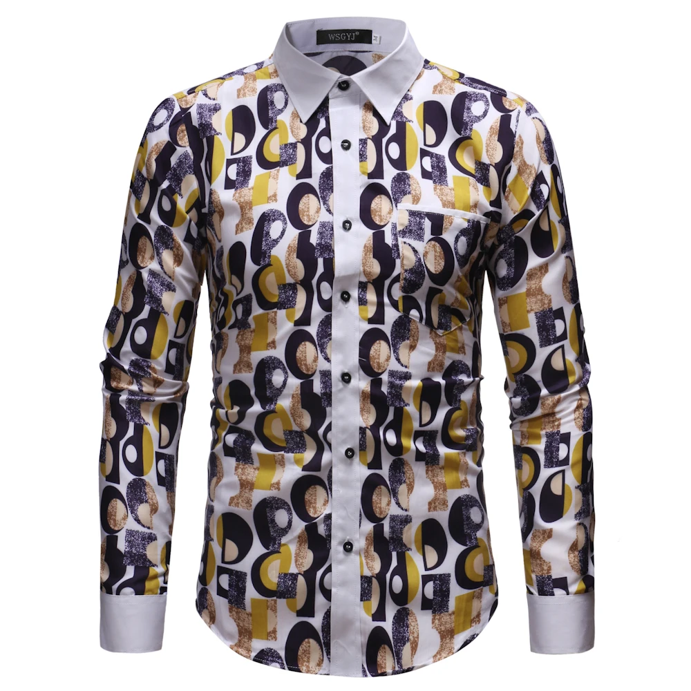

Shirt Men's 2019 Fashion Print Long Sleeve Shirts Men's Casual Business Social Shirt High Quality Brand Dress Shirt camisa