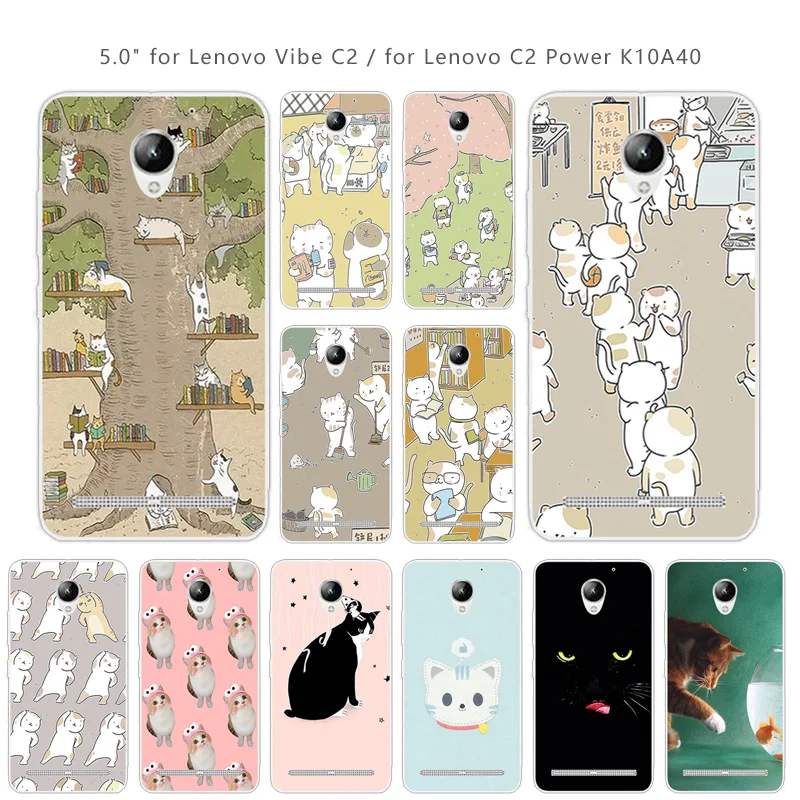 

TPU Case Coque for Lenovo Vibe C2 K10A40 Back Cover Clear Soft Silicone Fundas 5.0 inch for Lenovo C2 Power CuteCat Case Coque