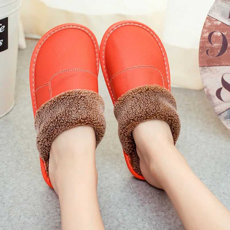 Тапочки BeckyWalk из воловьей кожи домашняя зимняя женская обувь теплые Нескользящие