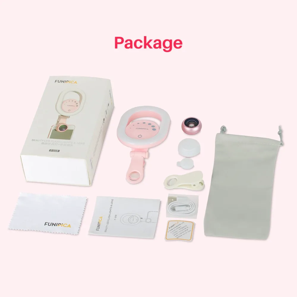Selfie Ring Light Celular Photography USB Rechargeable Wide Angle Lens for iPhone 8 Smartphone Youtube Live Streaming