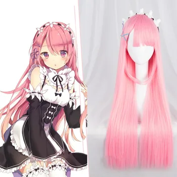 

Free Postage Re:Life in a Different World from Zero Rem Ram Hairpiece Periwig Cosplay Blue Pink Long Blunt bangs Wig Hairband