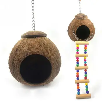 

Adeeing Coconut Shell Bird Nest House Hut Cage With Hanging Lanyard Feeder Pet Parrot Finches Sparrows Parakeet Bird