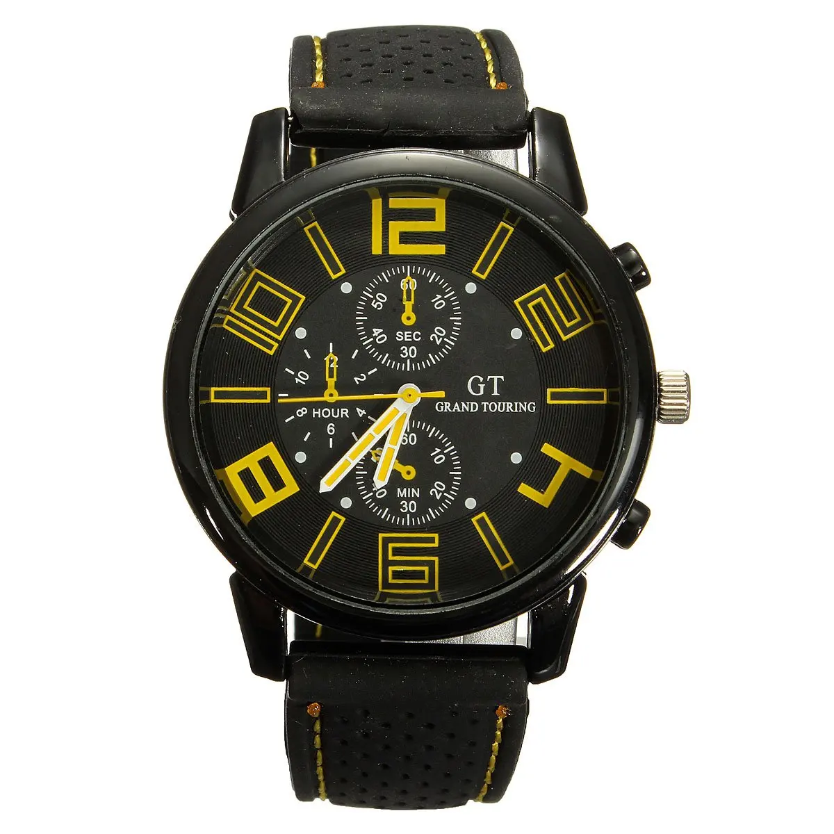 Grand Touring Bracelet Watch Man Quartz Analog Silicone Quartz Wrist Watch Big Dial Yellow and Black цена Grand Touring Bracelet Watch Man Quartz Analog Silicone Quartz Wrist Watch Big Dial Yellow and Black цены онлайн
