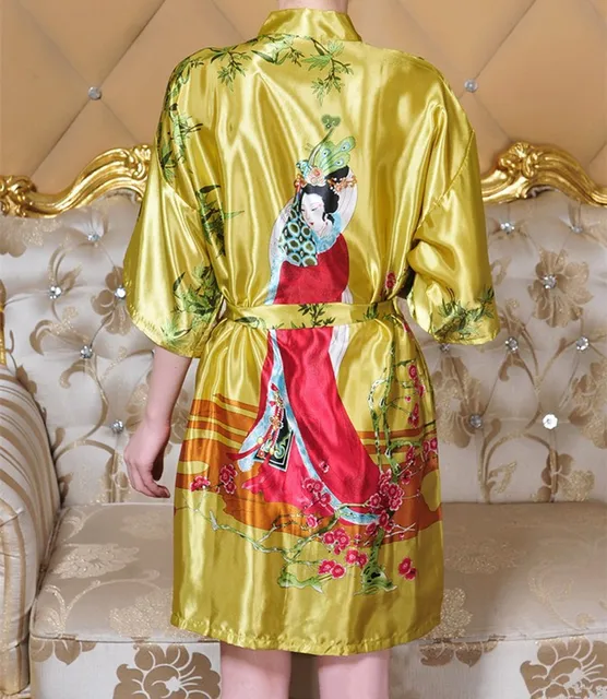 Hot Sale Fashion Hot Pink Ladies Silk Rayon Robe Kimono Bath Gown 