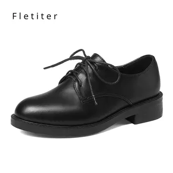 

Fletiter Flats British Style Oxford Shoes Women Spring Leather Oxfords Flat Heel Casual Shoes Lace Up Womens Shoes Retro Brogues