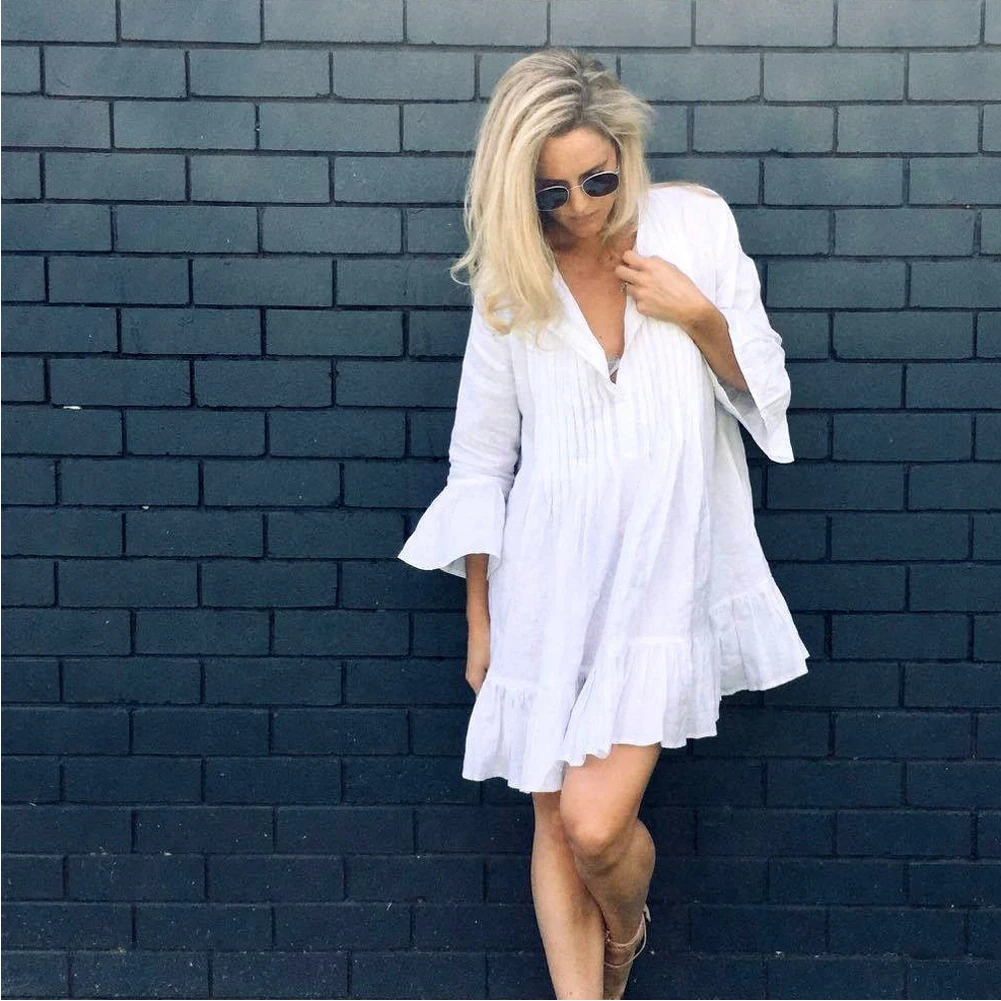 

2019 New Women Clothes Casual Boho Long Sleeve Lace Shirts Cover Up Maxi Cotton Cardigan Blouses one pieces Wholessale W3