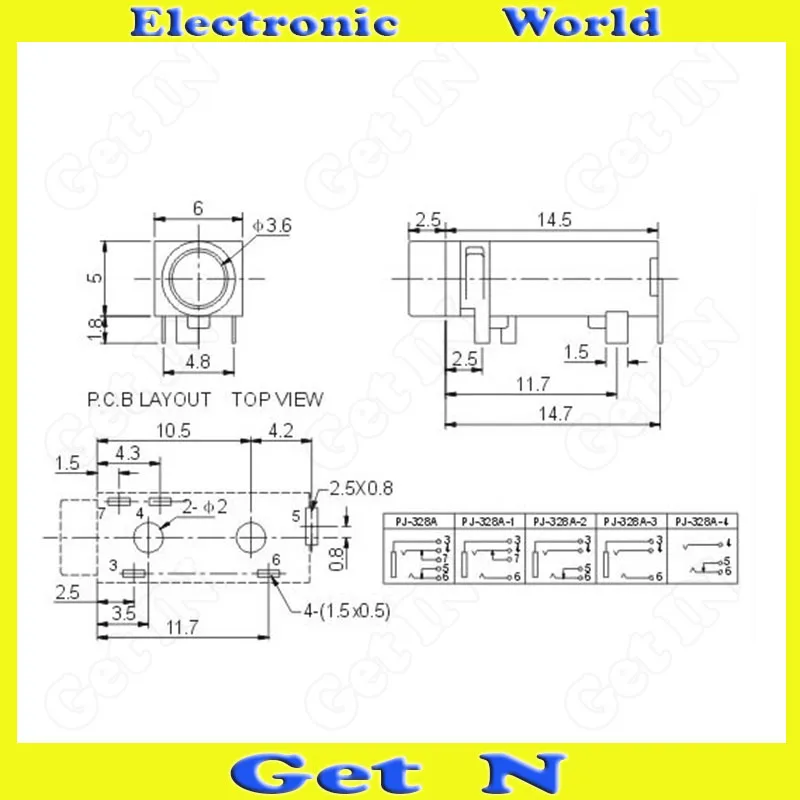 500pcs PJ 328A 5 DIP Straight Pins 3 5MM Earphone Headphone Connectors Socket PJ 328A