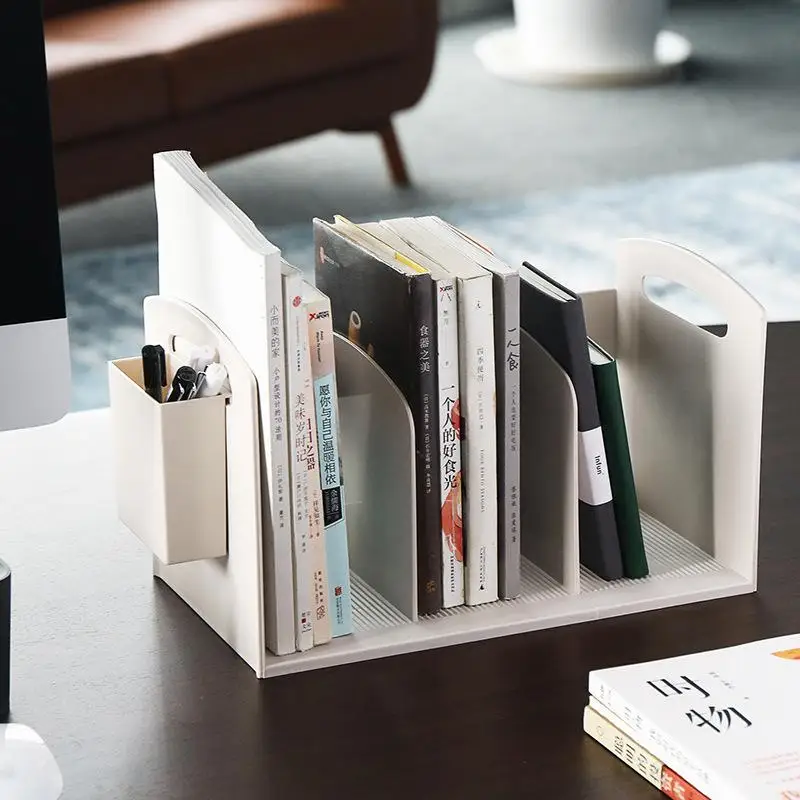 Nordic Plastic Desktop Book Storage Rack with Pen Holder Home Office Stationery Organizer Office Supplies Desk Accessories