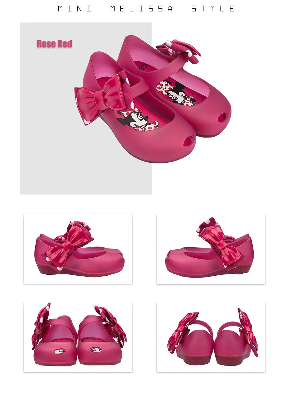 Mini Melissa Ultragirl+ Minnie II; Новинка года; прозрачные сандалии для девочек с Микки Маусом; детские сандалии с бантом; детская нескользящая обувь Melissa