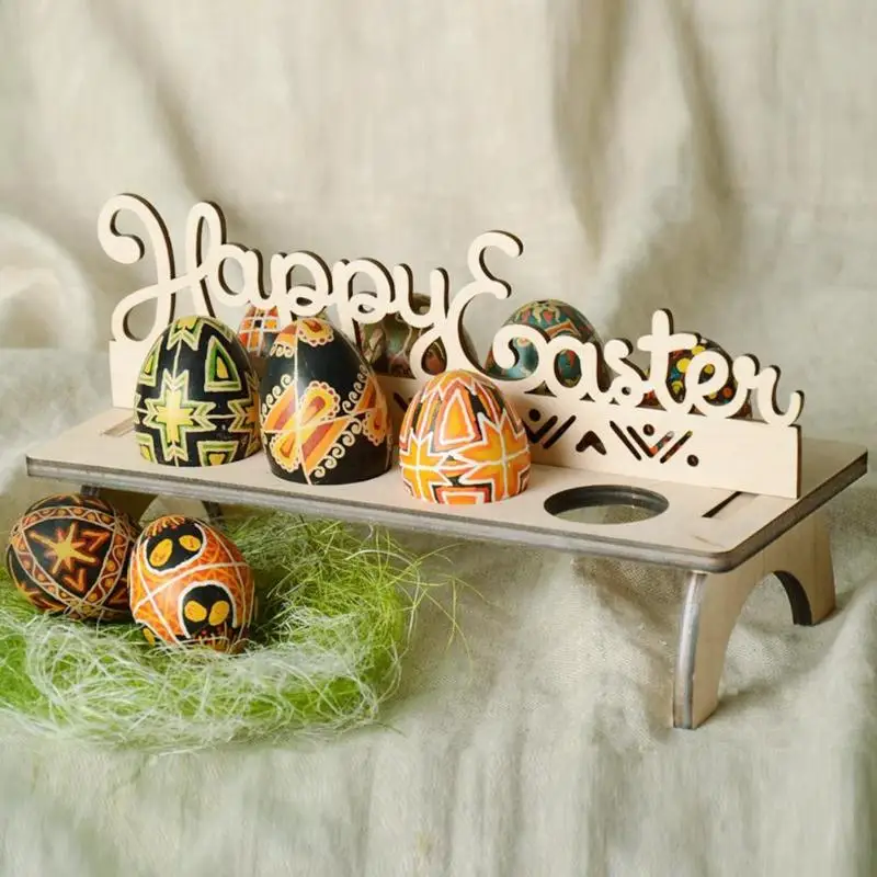 

Wooden Easter Egg Shelves for Easter Party Ornament DIY Bunny Letter Egg Stand Rack Rabbit Pattern Easter Decoration for Home