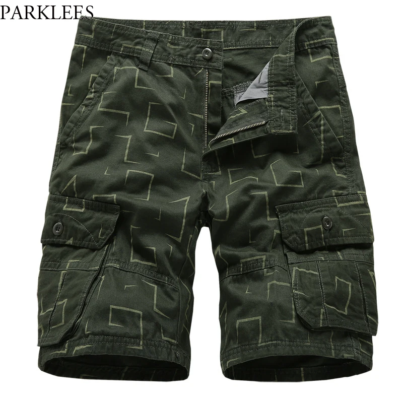 Мужские шорты-карго армейского зеленого цвета летние модные с принтом с несколькими карманами х/б мужские шорты свободные рабочие повседневные шорты Masculino