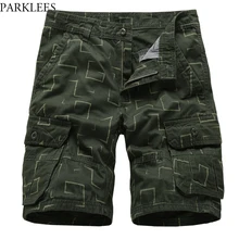 Мужские шорты-карго армейского зеленого цвета летние модные с принтом с несколькими карманами х/б мужские шорты свободные рабочие повседневные шорты Masculino