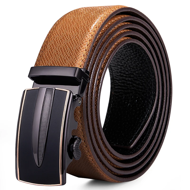 Luxury Men/'s Automatic Buckle Belt Strap Black Brown Leather Ratchet Strap Jeans