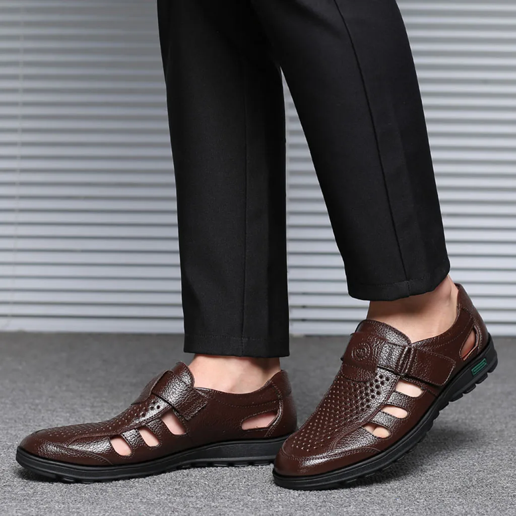 Мужские сандалии; сандалии из натуральной кожи; модная Мужская Уличная Повседневная обувь; дышащая обувь в рыбацком стиле; мужская пляжная обувь; большие размеры;# G4