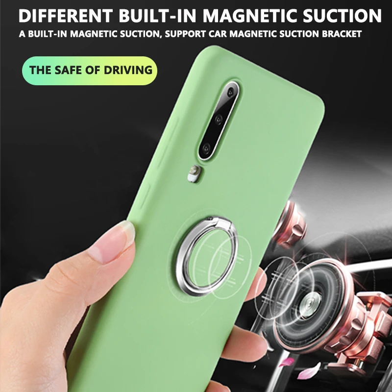 

For Huawei P30 Pro P20 Lite Mate 20 Liquid Silicon Case Magnetic Ring Holder Cover For Huawei P Smart Plus 2019 Honor V20 Cases