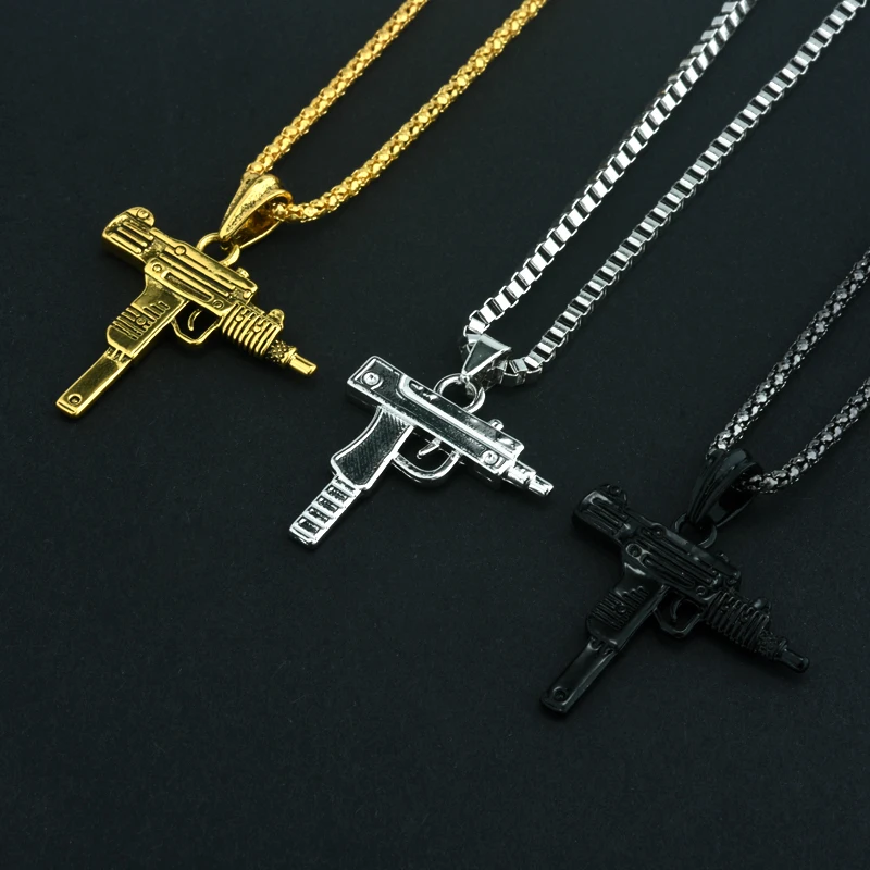 

3 Color Accessories Fashion Hot Pistol Gun Uzi Necklaces men Hip Hop Dance Franco Chain Maxi Charm Long Pendant Necklace