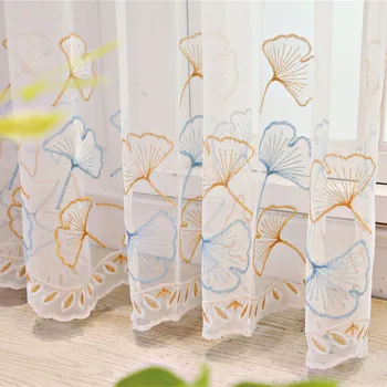 

Slow Soul Blue Coffee Ginkgo Embroidered Leaves Curtains For Living Room Curtain Bedroom Kids Children Kitchen Tulle Drapes