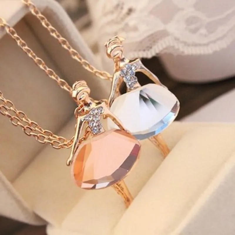 New Fashion Jewelry Bohemian Shiny Crystal Ballet Pendant Necklace