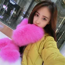 Меховые перчатки, перчатки из лисьего меха, кожаные перчатки, женские зимние теплые перчатки