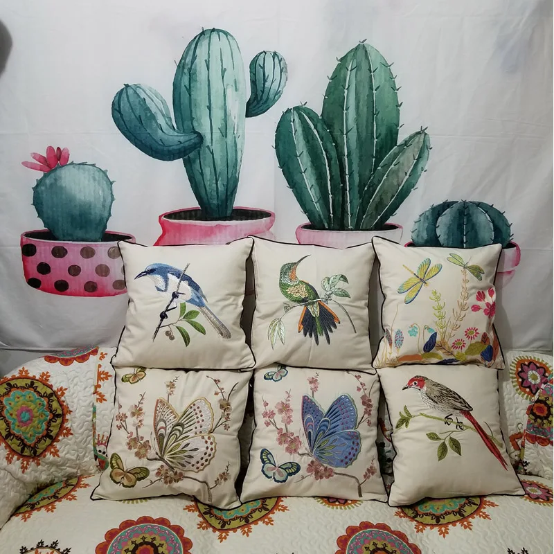 

Home Decoration Square Pillowcase Cotton Embroidered Cushion Cover Handmade Gift Throw Pillow Cover 18x18 Inch