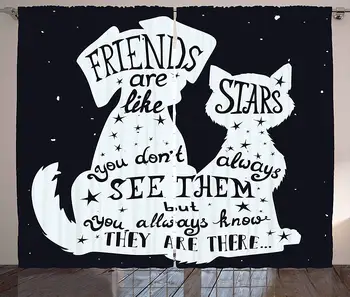 

Dog Curtains Friends are Like Stars Quote with Silhouette of Pets on a Space Themed Backdrop Living Room Bedroom Window Drapes