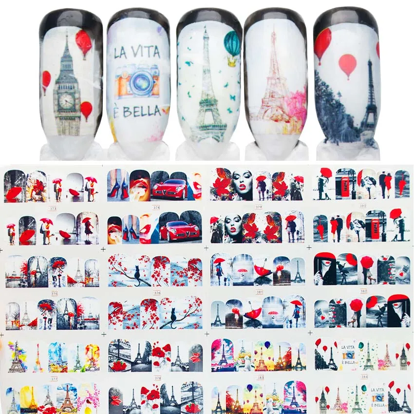

12pcs/set Sexy Lady WaterTransfer Nail Sticker Red Romantic Beauty Nail Art Decoration Sliders For Nail Manicure Sets ZJT3050