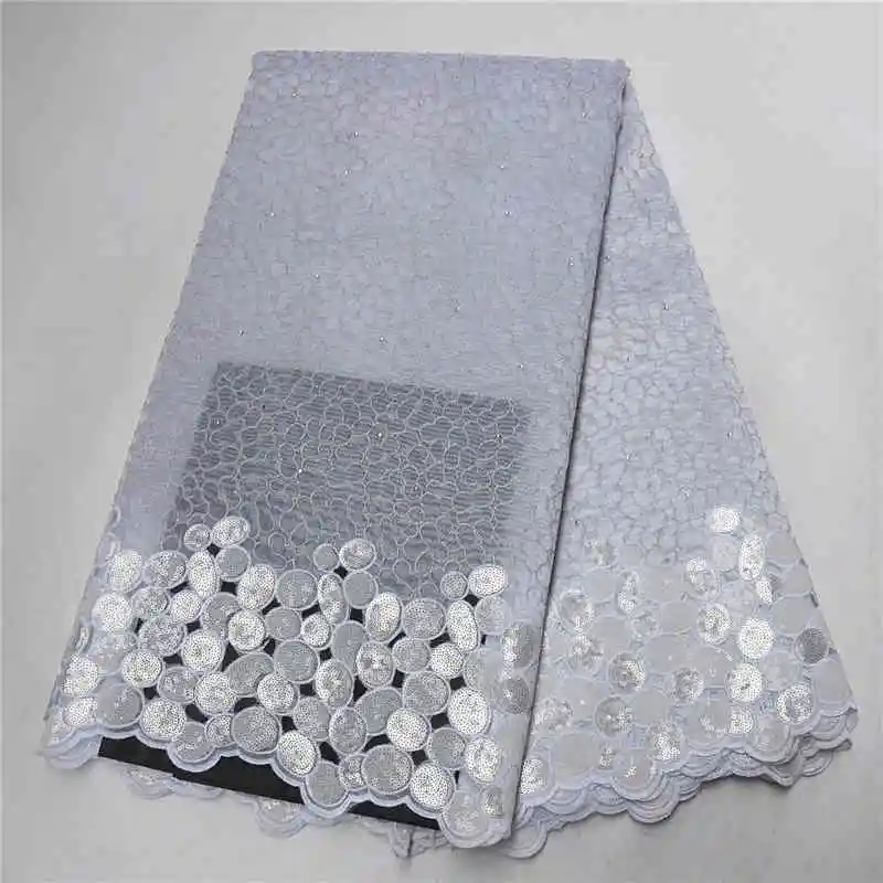 

2019 Hot Selling White African Organza Lace Fabric Nigerian French Tulle Lace Fabric With Sequins For Party Dress PSA715-3