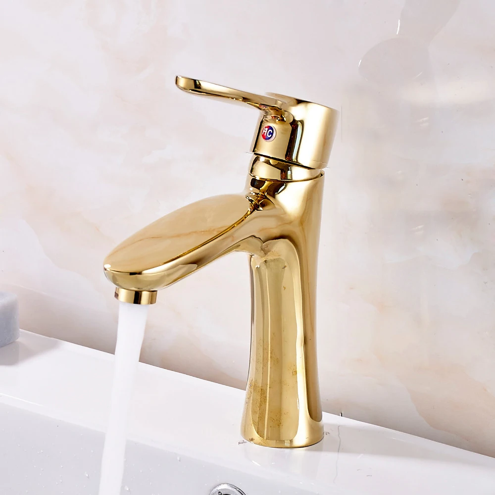 Uythner Newly Arrival Brass Bathroom Sink Faucet Golden Polish Mixer Tap Factory Direct Salein