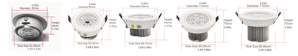 1 шт. светодиодный светильник с регулируемой яркостью 1 Вт 3 Вт 5 Вт 7 Вт 90-770lm размер отверстия 40-95 мм 1,55-3,7 дюйма теплый натуральный чистый белый точечный светильник