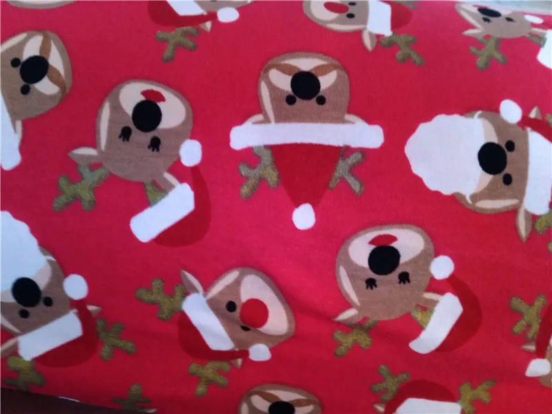 

50*170cm chrismas fabric red reindeer cotton lycra knitted fabric For baby crafts