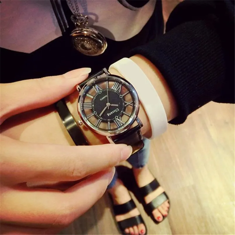 

Relogio feminino skeleton watch watch women Delicate transparent hollow leather strap wrist watch quartz dress watch